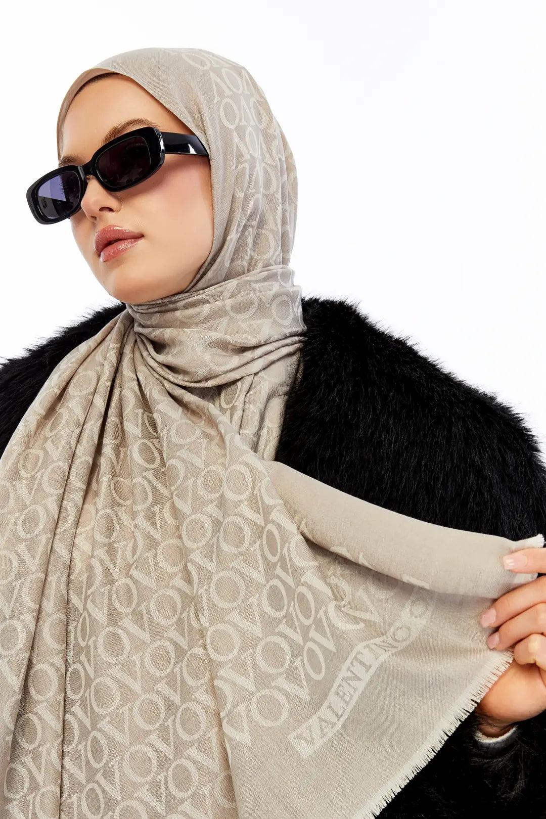 Lana VO Desen Şal - Latte