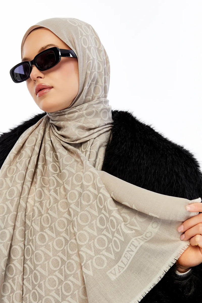 Lana VO Desen Şal - Latte
