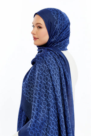 Lana VO Desen Şal - Parlament Mavisi