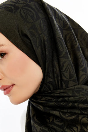 Lana Dama Desen Şal - Haki Yeşili