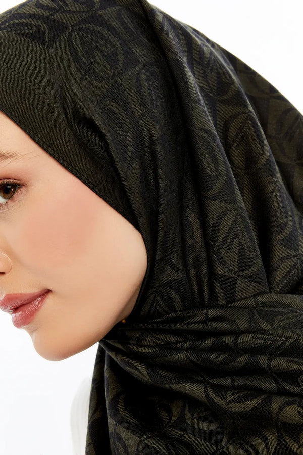 Lana Dama Desen Şal - Haki Yeşili