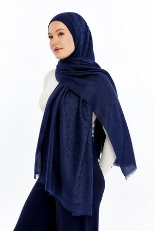 Lana Dama Desen Şal - Lacivert