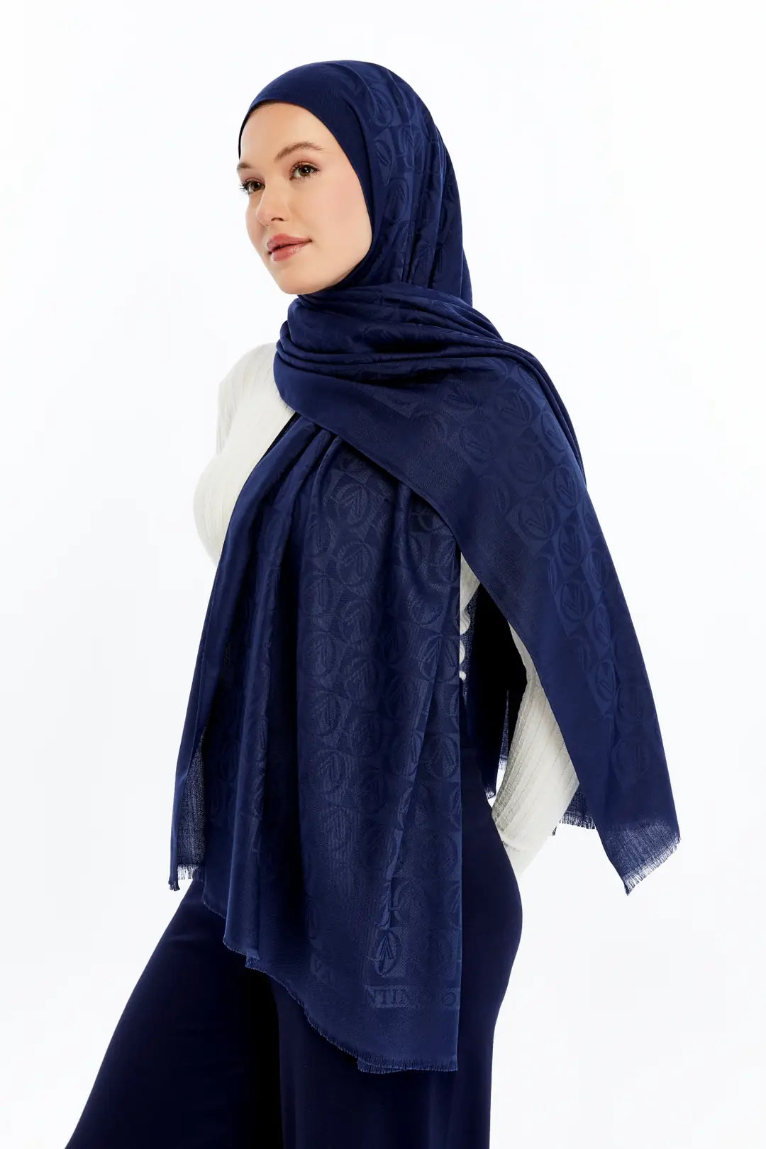 Lana Dama Desen Şal - Lacivert