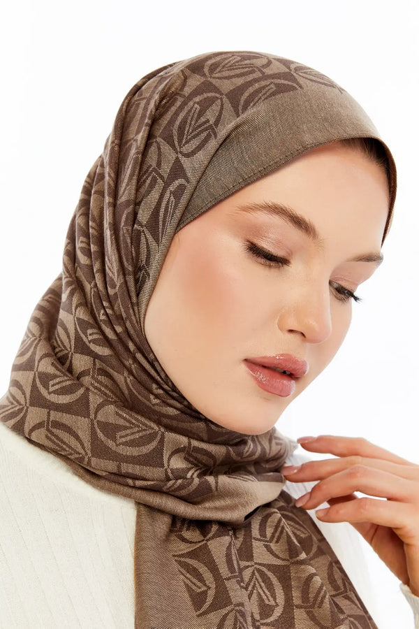 Lana Dama Desen Şal - Kahve Camel