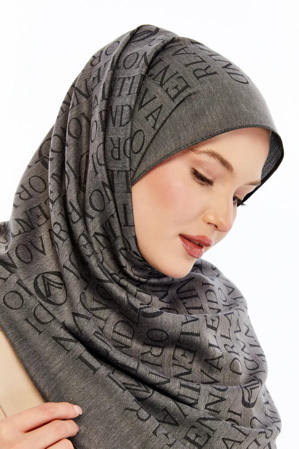 Lana Logo Desen Şal - Koyu Gri