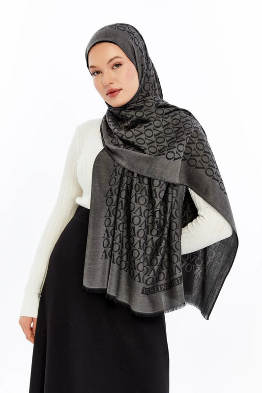 Lana VO Desen Şal - Koyu Gri