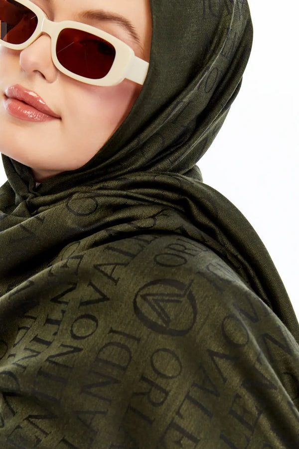 Lana Logo Desen Şal - Haki Yeşili