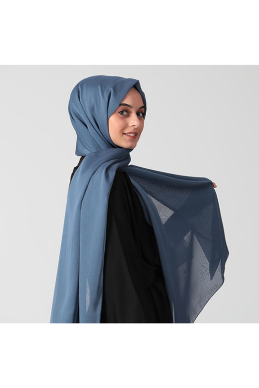 Janjanlı Şifon Şal - Kot Mavi