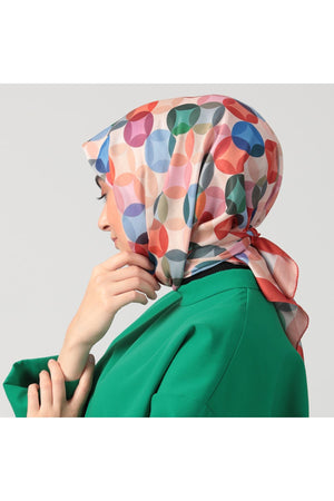 Pamuk Ipek Eşarp - Ring Desen - Kiremit