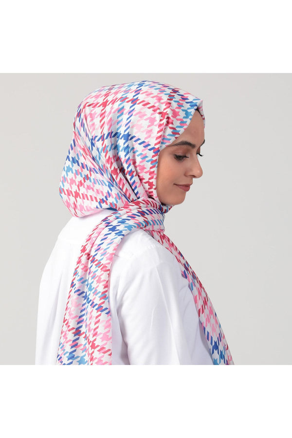 Pamuk İpek Şal - Kazayağı Desen - Fuşya