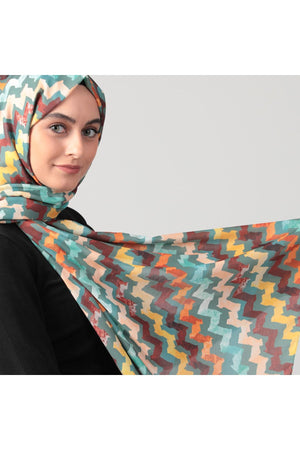 Pamuk İpek Şal - Zigzag Desen - Çağla