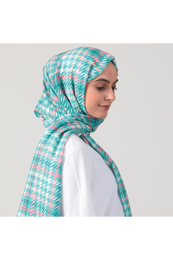 Pamuk Ipek Şal - Kazayağı Desen - Şeker Pembe