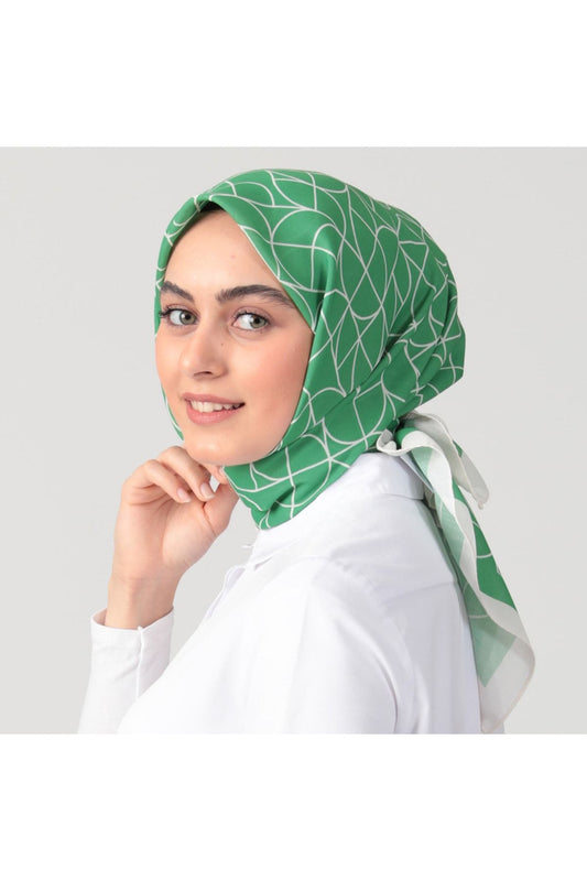 Pamuk İpek Eşarp - Geometrik Desen - Benetton