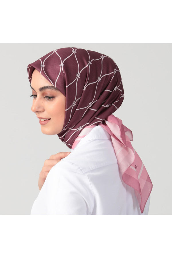 Pamuk Ipek Eşarp - Dalga Desen - Mürdüm