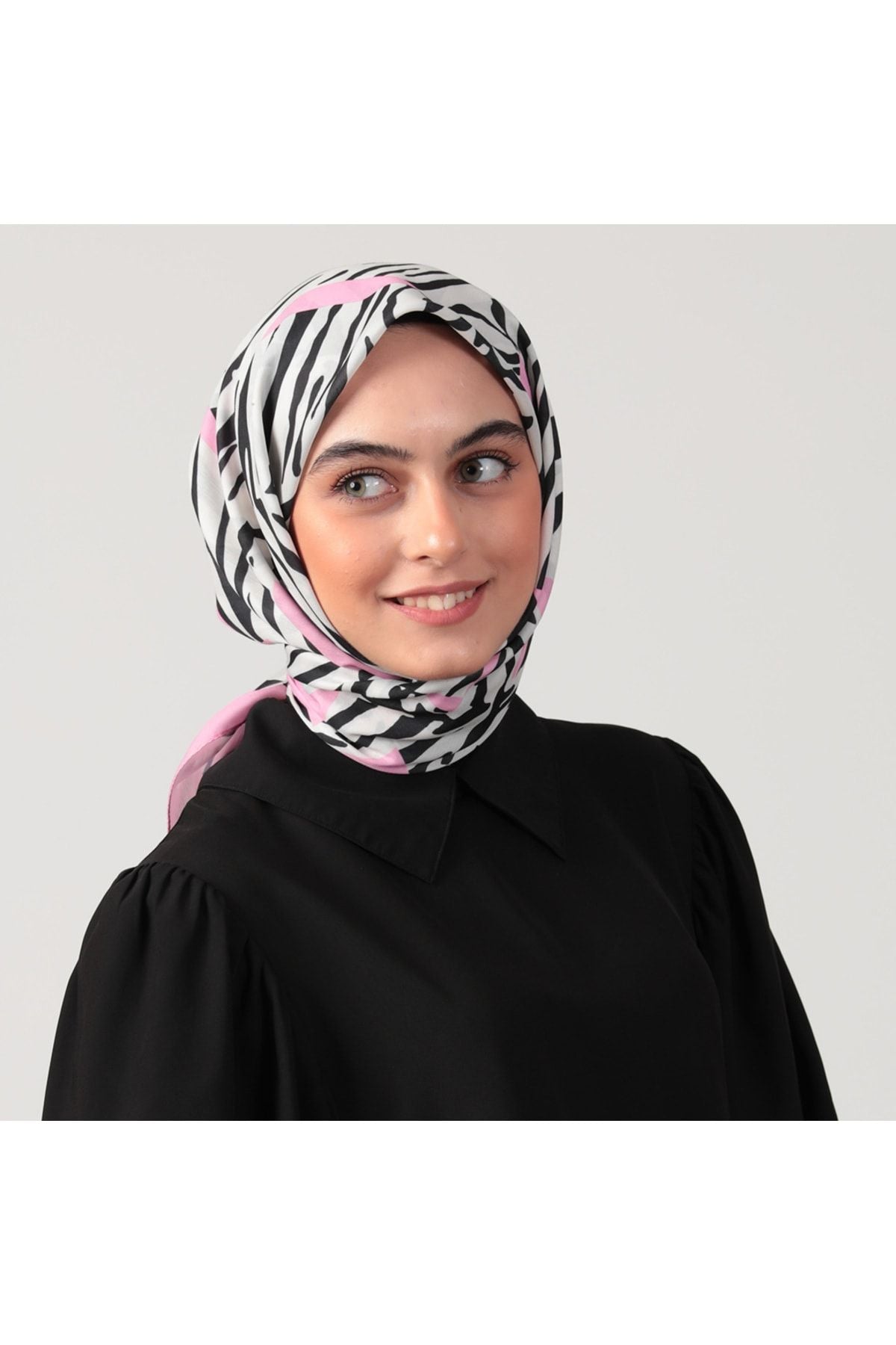 Pamuk İpek Eşarp - Zebra Desen - Pembe