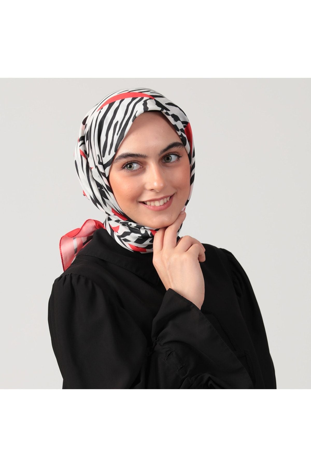 Pamuk İpek Eşarp - Zebra Desen - Kırmızı