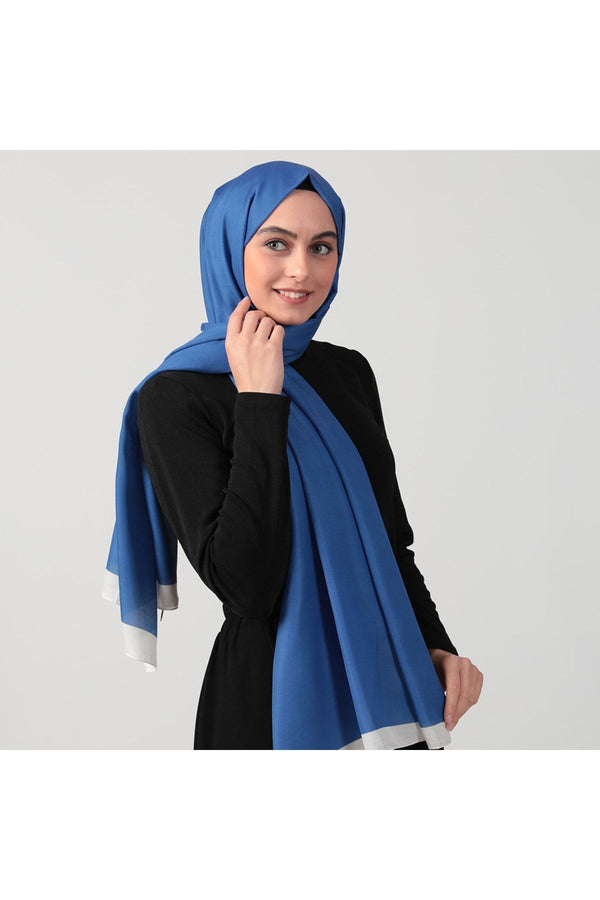 Pamuk Ipek Şal - Düz Renk Şal - Saks Mavi