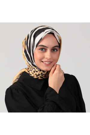 Pamuk İpek Eşarp - Leopar Desen - Sarı