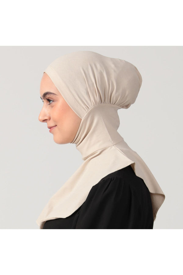 Boyunluklu Hijab Bone - Özel Üretim - Vizon