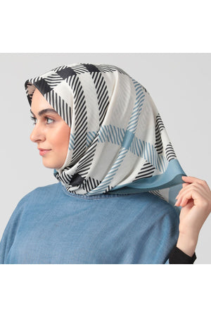 Pamuk İpek Eşarp Ekose Desen Çakmak Taşı