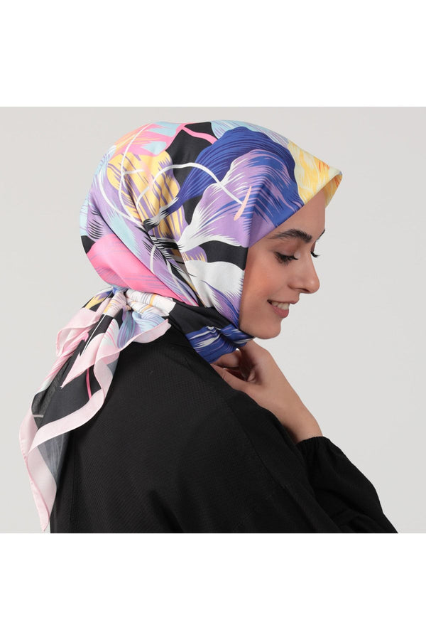 Pamuk İpek Eşarp - Tropik Desen - Fuşya