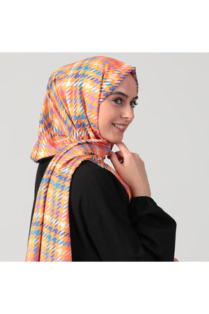 Pamuk Ipek Şal - Kazayağı Desen - Oranj