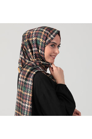 Pamuk Ipek Şal - Kazayağı Desen - Hardal