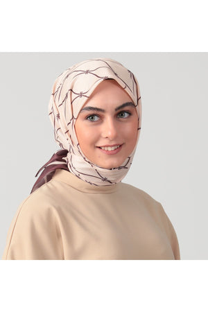 Pamuk Ipek Eşarp - Dalga Desen - Latte
