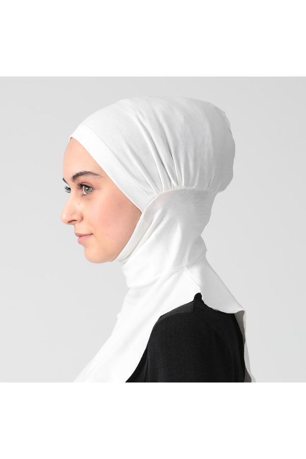 Boyunluklu Hijab Bone - Özel Üretim - Ekru