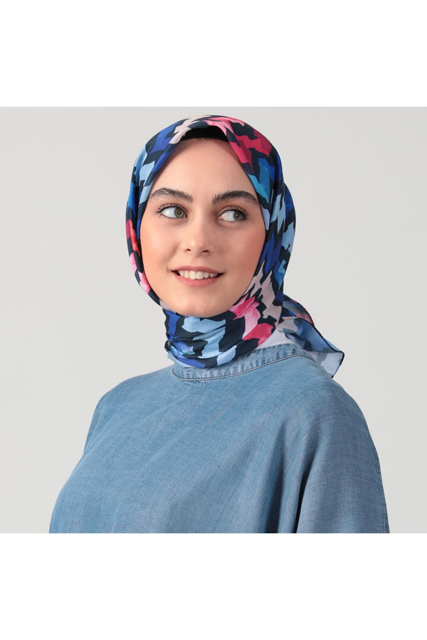 Pamuk Ipek Eşarp - Zigzag Desen - Laci Fuşya