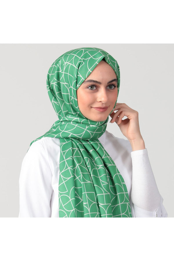 Pamuk İpek Şal - Geometrik Desen - Benetton