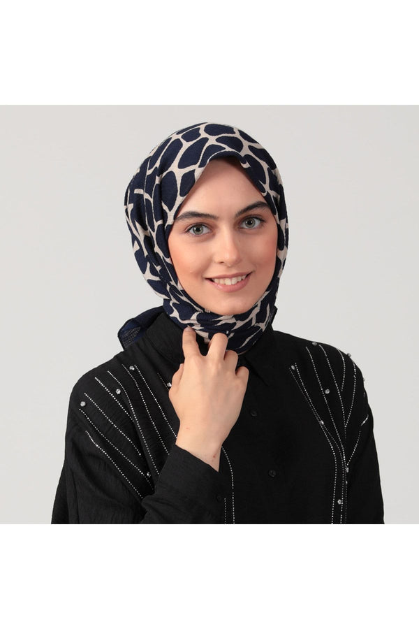 Pamuklu Bürümcük Eşarp - Mozaik Desen - Lacivert