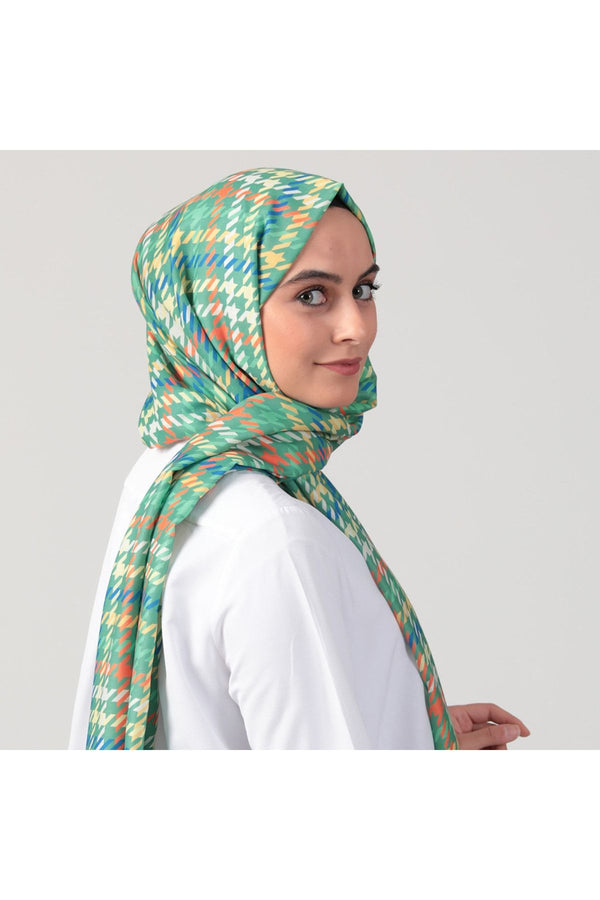 Pamuk İpek Şal - Kazayağı Desen - Fıstık