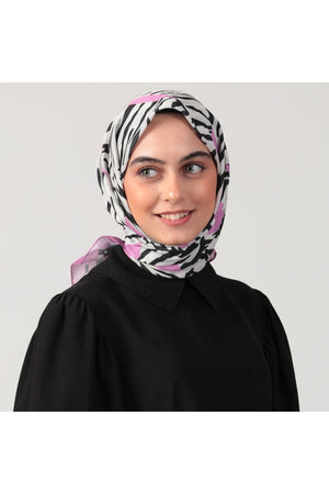 Pamuk İpek Eşarp - Zebra Desen - Lila