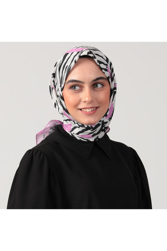 Pamuk İpek Eşarp - Zebra Desen - Lila