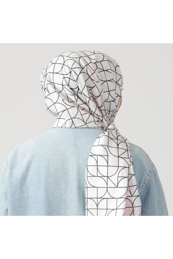 Pamuk Ipek Şal - Geometrik Desen - Nar Çiçeği