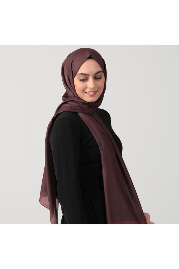 Pamuk Ipek Şal - Düz Renk Şal - Koyu Kahve