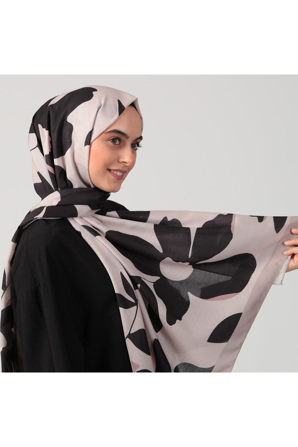 Pamuk İpek Şal - Açelya Desen - Vizon