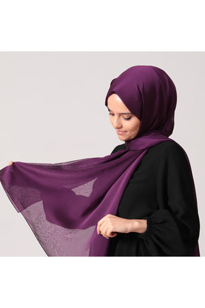 Janjanlı Şifon Şal - Patlıcan Moru