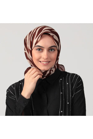 Pamuklu Bürümcük Eşarp - Zebra Desen - Kahverengi