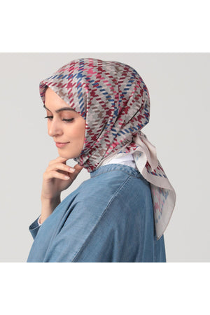 Pamuk Ipek Eşarp - Kazayağı Desen - Pudra