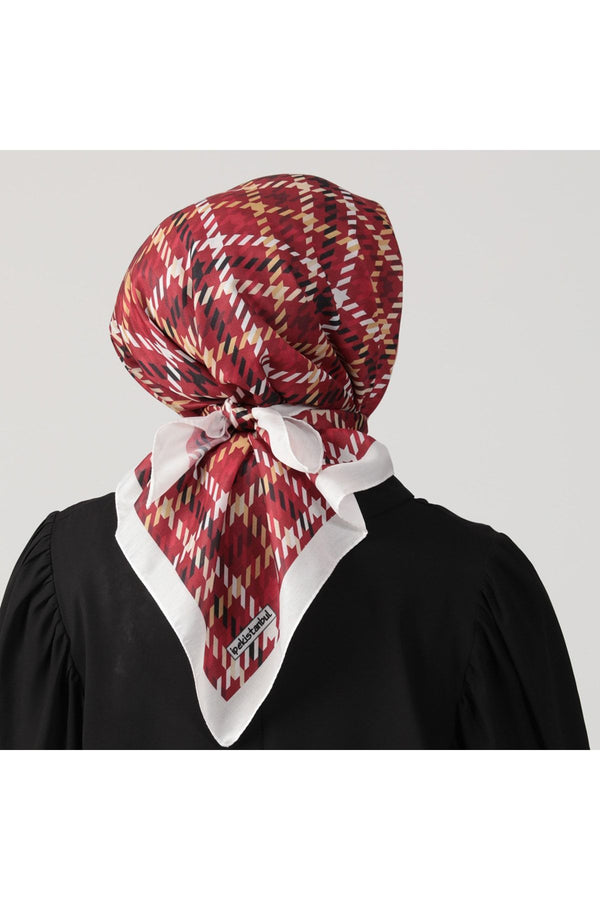 Pamuk İpek Eşarp - Kazayağı Desen - Bordo