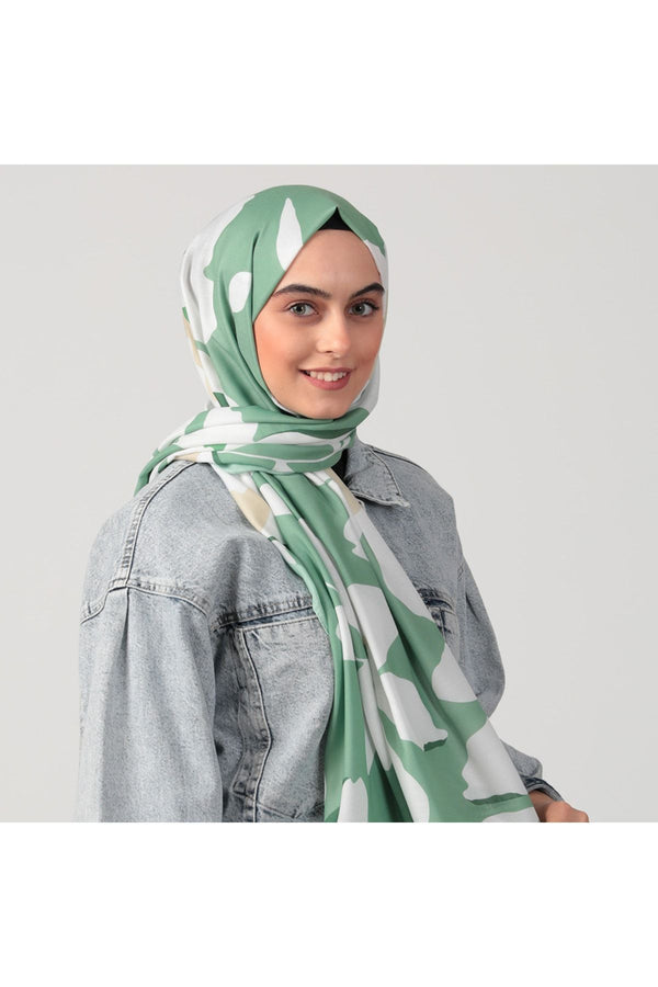 Pamuk İpek Şal - Açelya Desen - Çimen