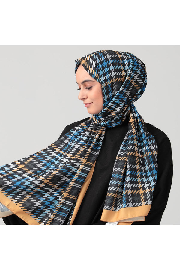 Pamuk Ipek Şal - Kazayağı Desen - Sarı Siyah