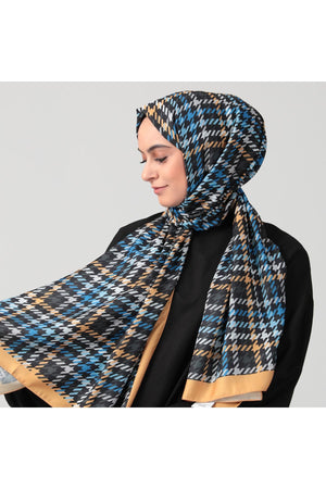 Pamuk Ipek Şal - Kazayağı Desen - Sarı Siyah