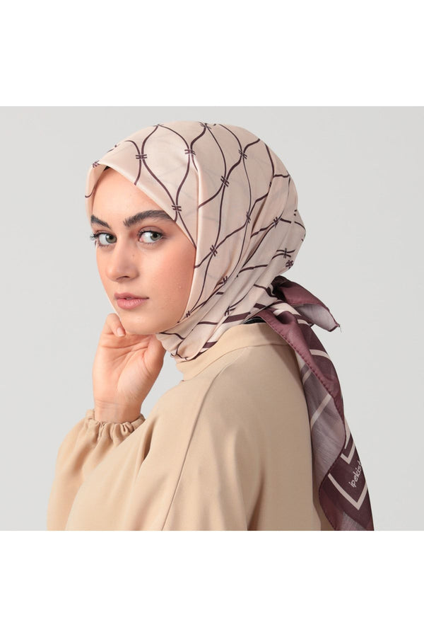 Pamuk Ipek Eşarp - Dalga Desen - Latte