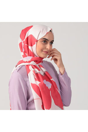 Pamuk İpek Şal - Açelya Desen - Kırmızı