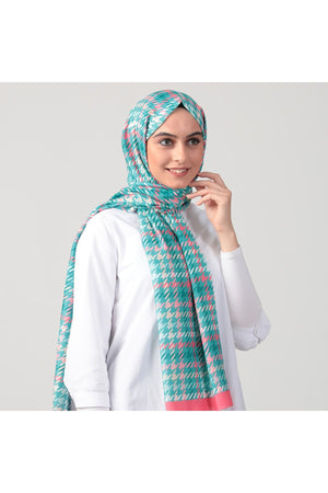 Pamuk Ipek Şal - Kazayağı Desen - Şeker Pembe