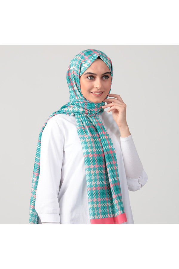 Pamuk Ipek Şal - Kazayağı Desen - Şeker Pembe