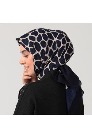 Pamuklu Bürümcük Eşarp - Mozaik Desen - Lacivert